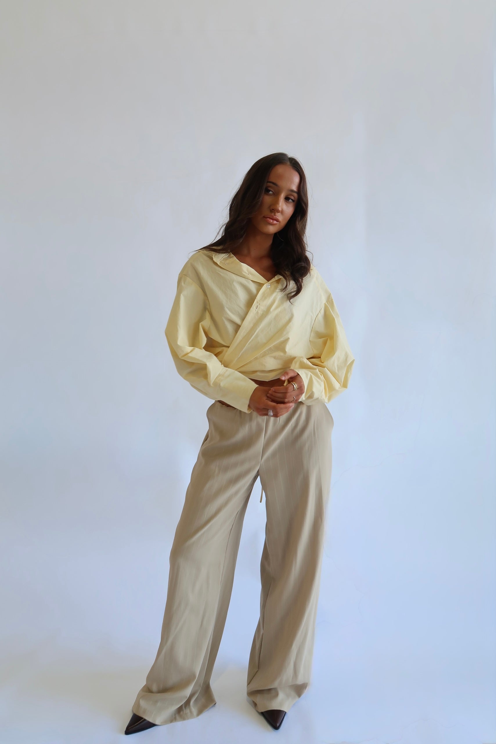 LONG SLEEVE TWIST WRAP SHIRT - LEMON