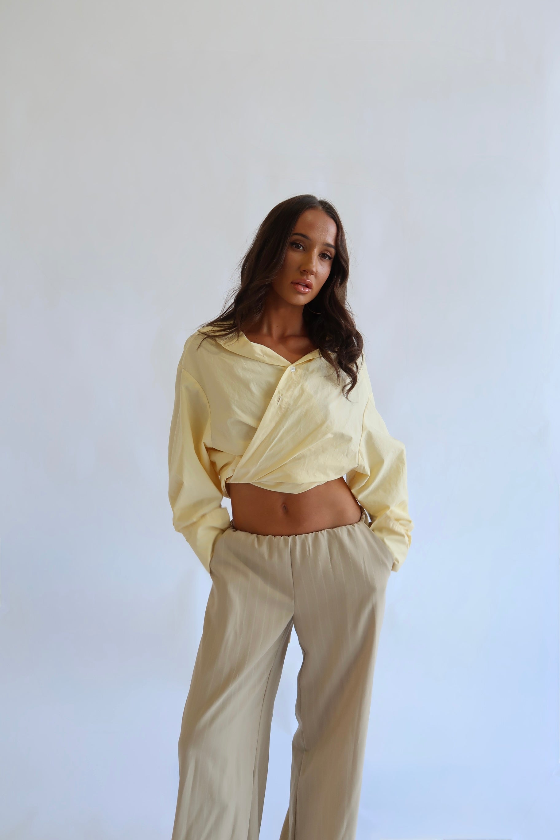 LONG SLEEVE TWIST WRAP SHIRT - LEMON